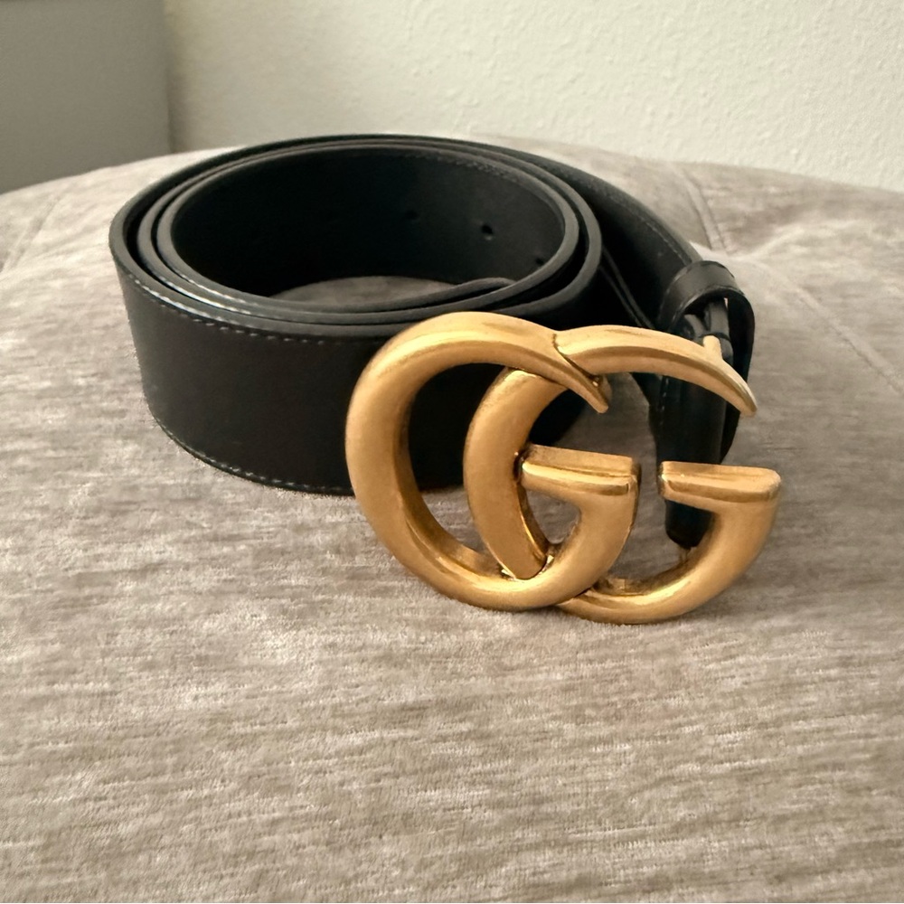 Gucci Black Leather Belt with Gold Buckle
